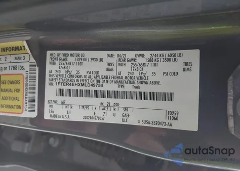 2021 Ford Ranger Xl z USA, uszkodzony, nr VIN 1FTER4EHXMLD49754